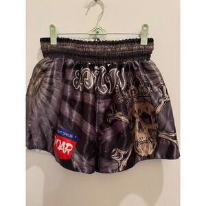 ROAR Men's Medium 32-33 Graphic Short Shorts Y2K Drawstring Brown Black